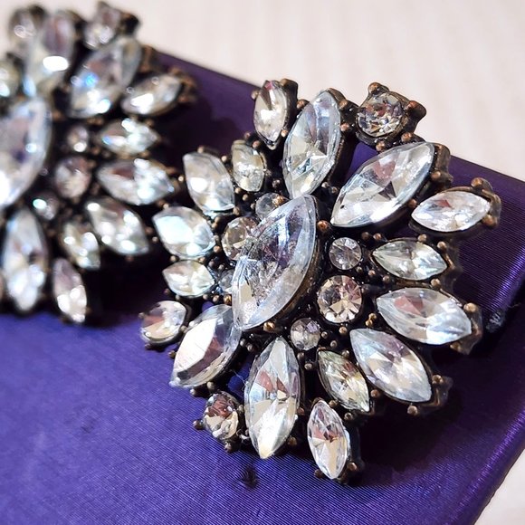 Vintage Large Marquis and Round Rhinestone Statement Stud Pierced Earrings - Picture 2 of 9